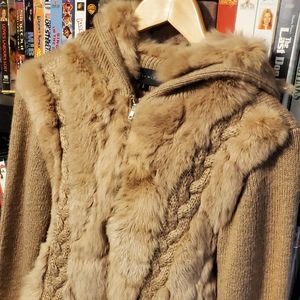 Zara rabbit fur hoodie women's large excellent